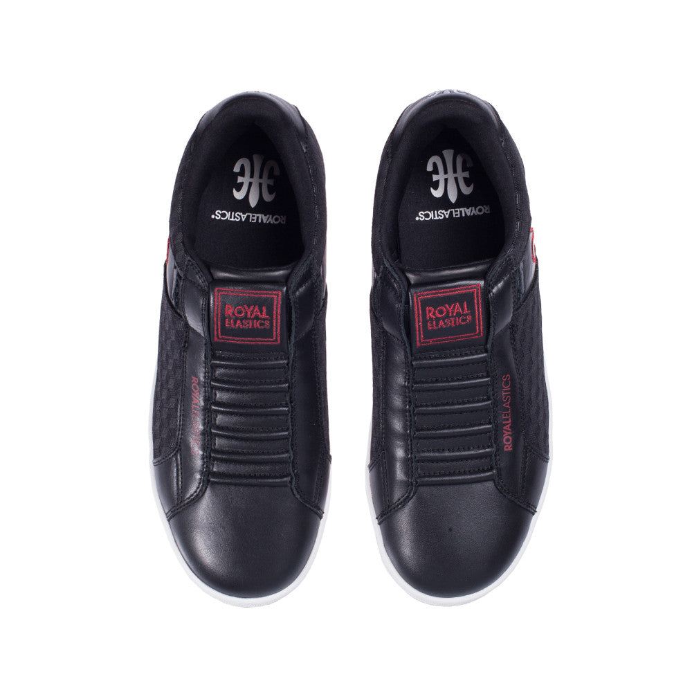 Royal Elastics Men's Icon Black Red Leather Sneakers