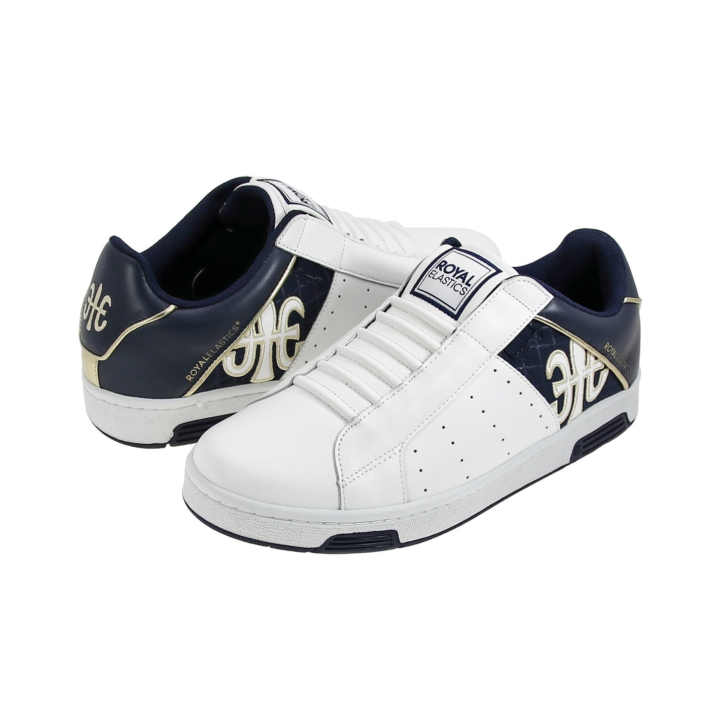 Royal Elastics Men's Icon White Dark Blue Gold Leather Sneakers