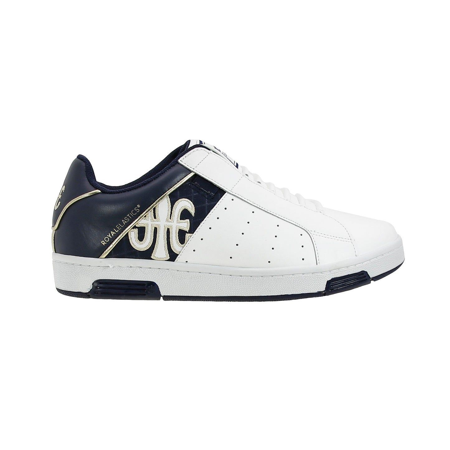 Royal Elastics Men's Icon White Dark Blue Gold Leather Sneakers