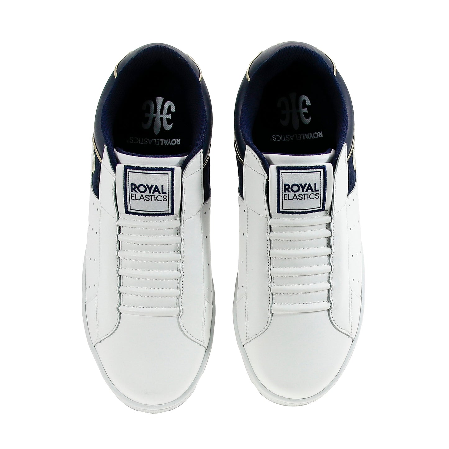 Royal Elastics Men's Icon White Dark Blue Gold Leather Sneakers