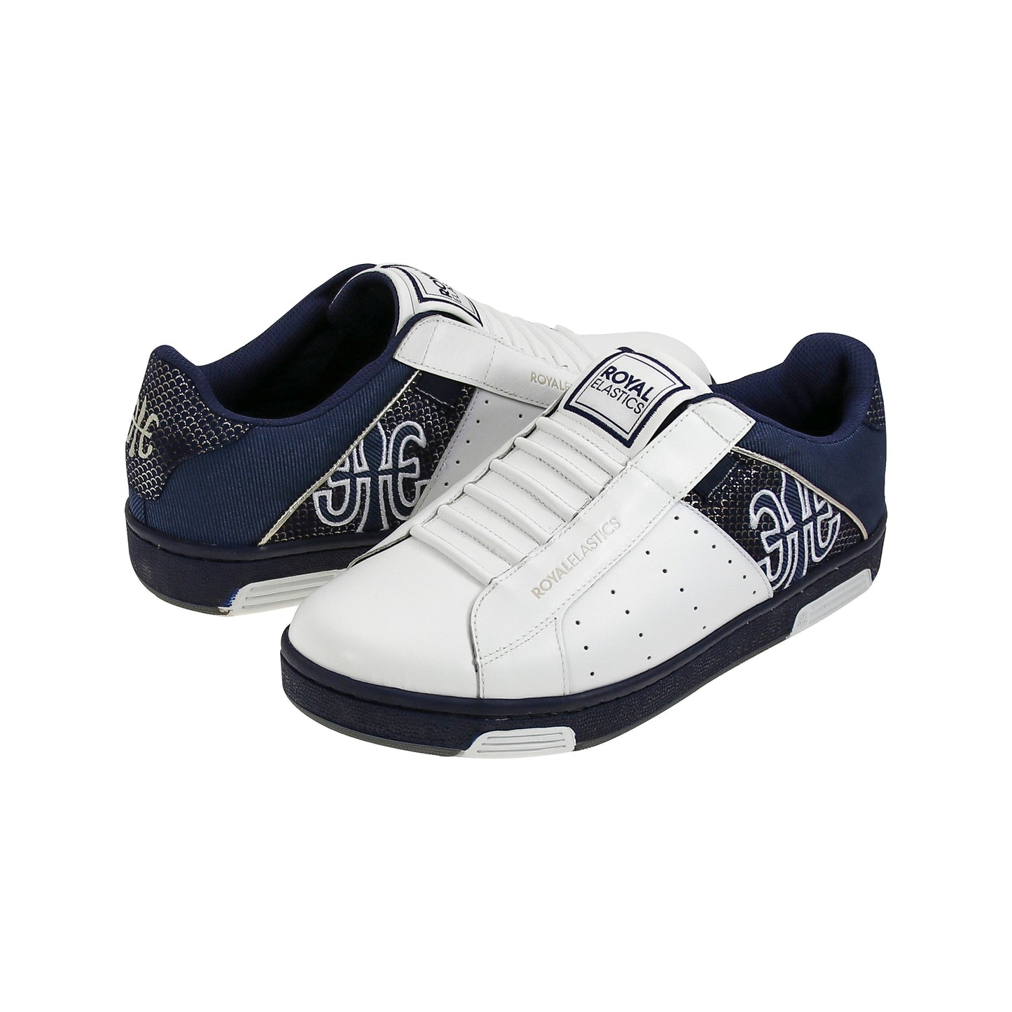 Royal Elastics Men's Icon White Dark Blue Leather Sneakers