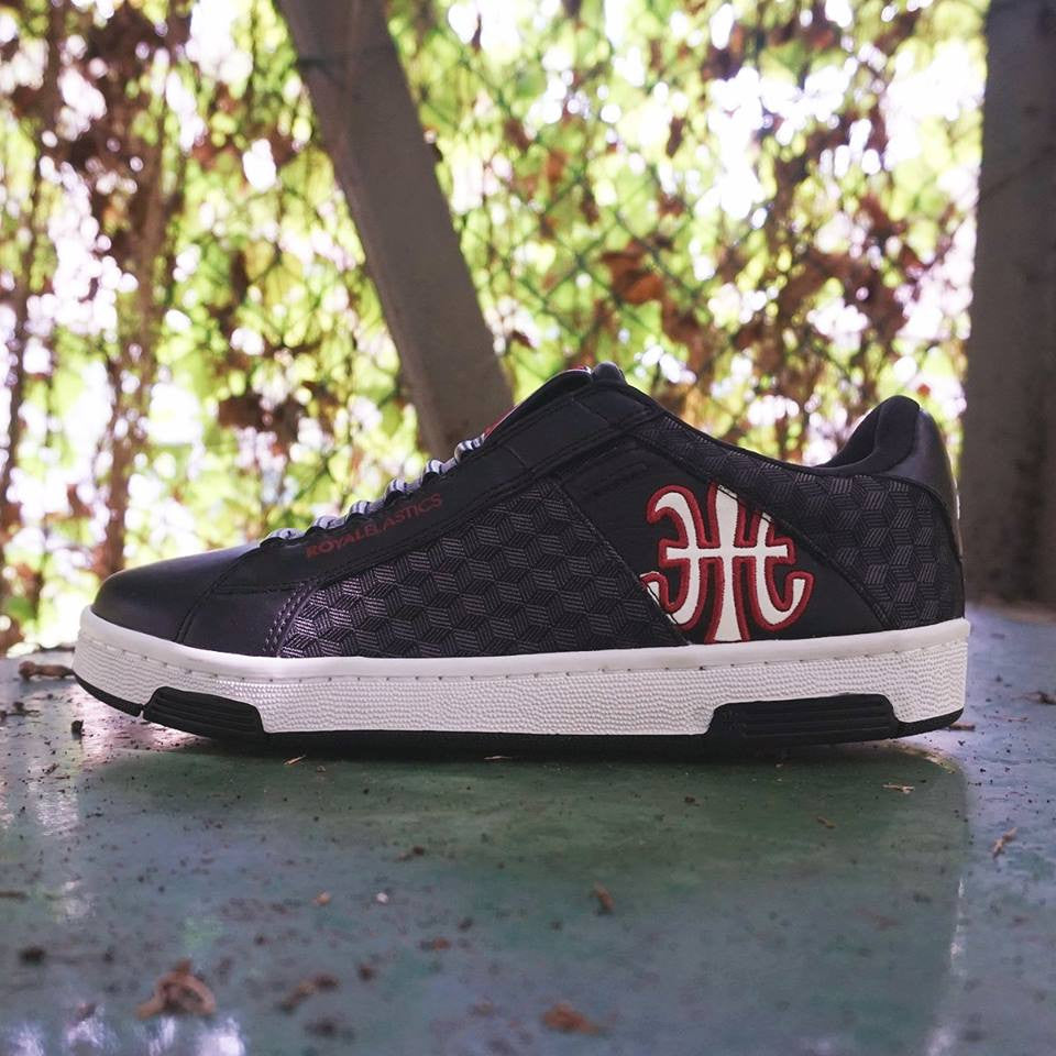 Royal Elastics Men's Icon Black Red Leather Sneakers